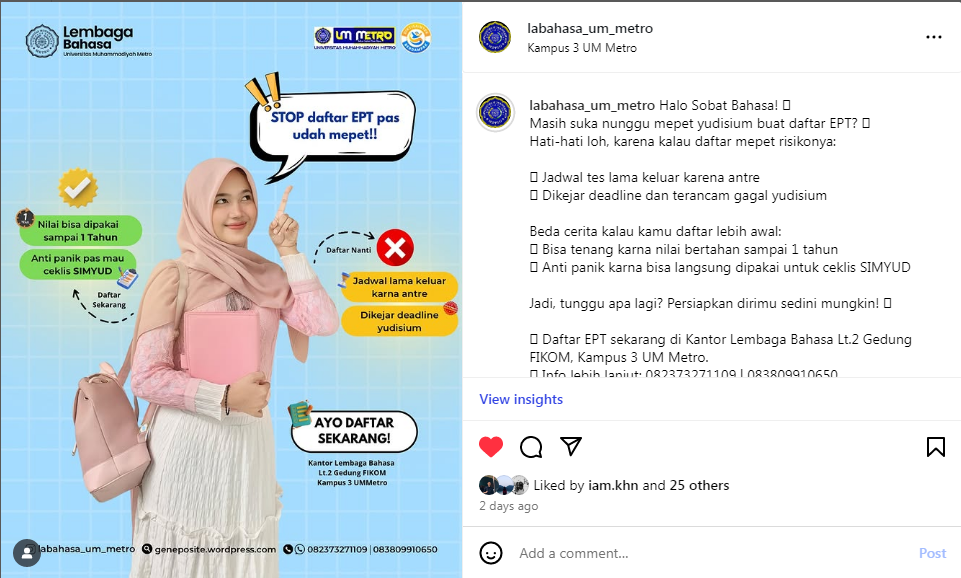 Yudisium 4 Dibuka, Lembaga Bahasa Imbau MahasIswa Tidak Menunda Daftar EPT